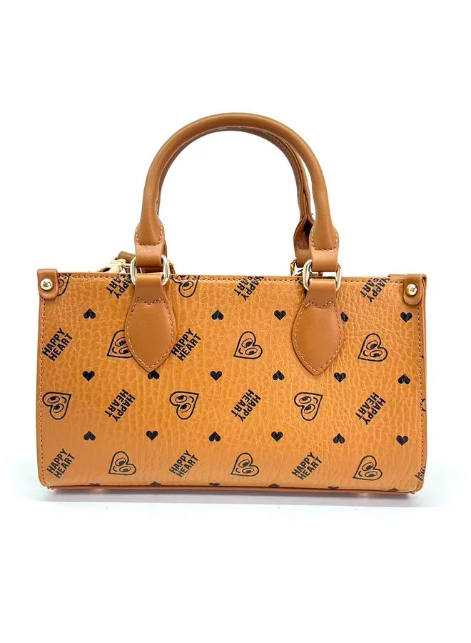 تايك تو Brown Printed Crossbody Bag With Heart Charm
