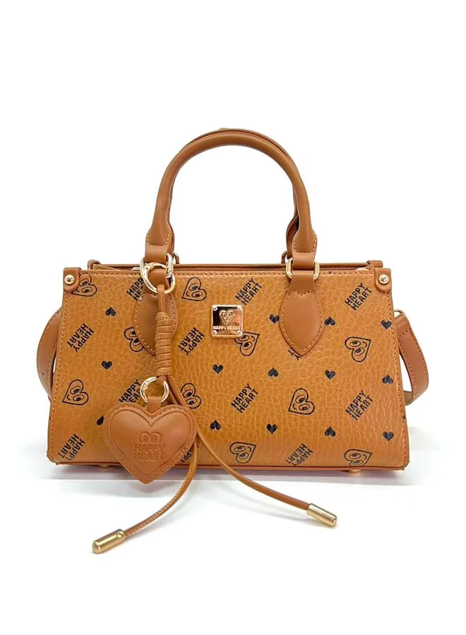 تايك تو Brown Printed Crossbody Bag With Heart Charm
