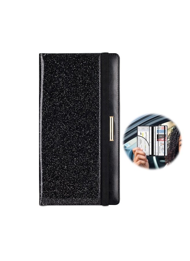 Generic Car ID Protective Case, Car Registration and Insurance Holder, Leather Vehicle Organizer for Driver's License, ID, Key Information Cards with Elastic Band Closure, Black  - Image 1