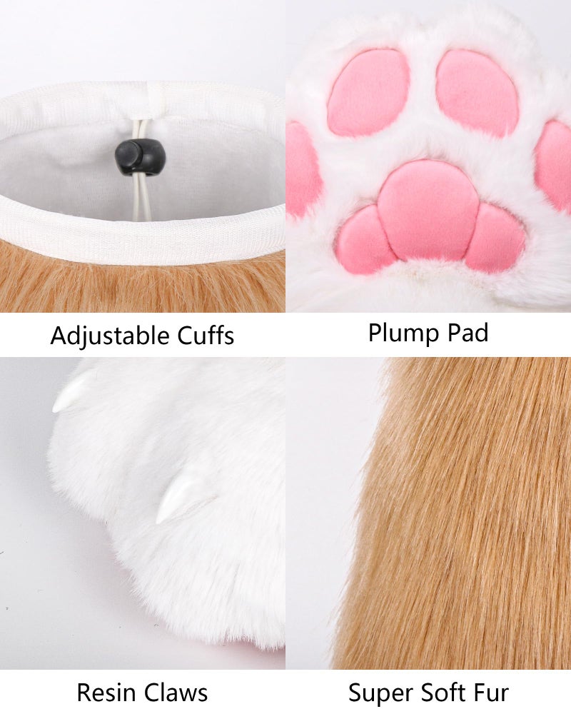 BNLIDES Cosplay Animal Cat Wolf Dog Fox Fursuit Feet Paw Claw Shoes Furry Boots Costume Accessories for Adult (Khaki White) - Image 3