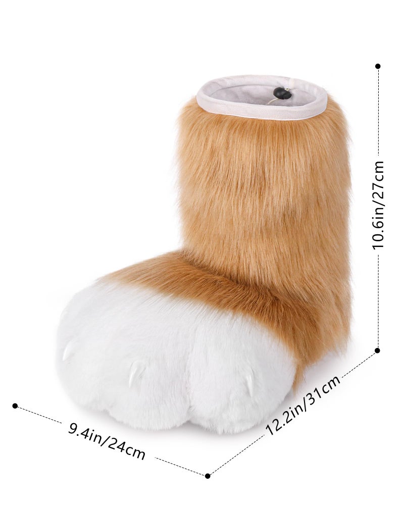 BNLIDES Cosplay Animal Cat Wolf Dog Fox Fursuit Feet Paw Claw Shoes Furry Boots Costume Accessories for Adult (Khaki White) - Image 4