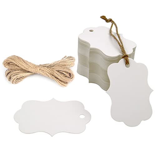 G2PLUS Blank Gift Tags with String, 100PCS White Paper Hang Tags, 2.8x2 in Hanging Price Tag, Wedding Favors Tag for Gift Wrapping, DIY Arts & Crafts, Christmas, Merchandise - Image 1