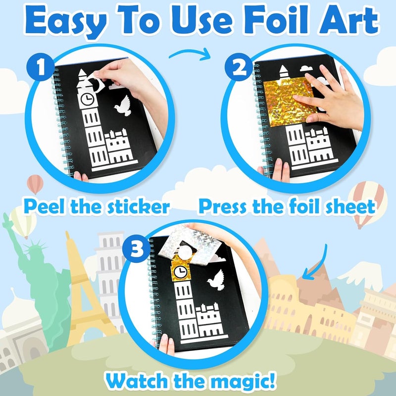 FUNNYB&G Foil Art Kit - Foil Crafts for Kids, Toys for Boys 4-10 Years Old, No Mess Travel Essentials, Kids Toys, Boys Gift, Birthday Gift, Coloring Books for Kids - Image 4