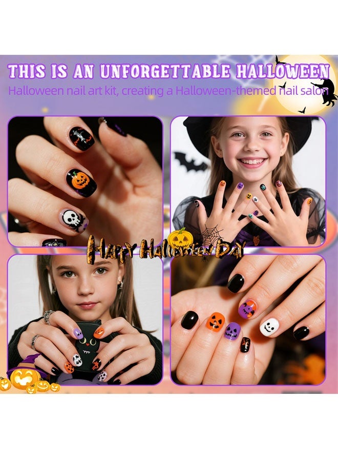Beauenty Halloween Nail Polish Set - Nail Varnish Quick Dry - Gift Set Include Black Green Orange Nail Polish, 24PCS False Nails, 3 Random Nail Stickers For Children Creative Freedom DIY - Image 3