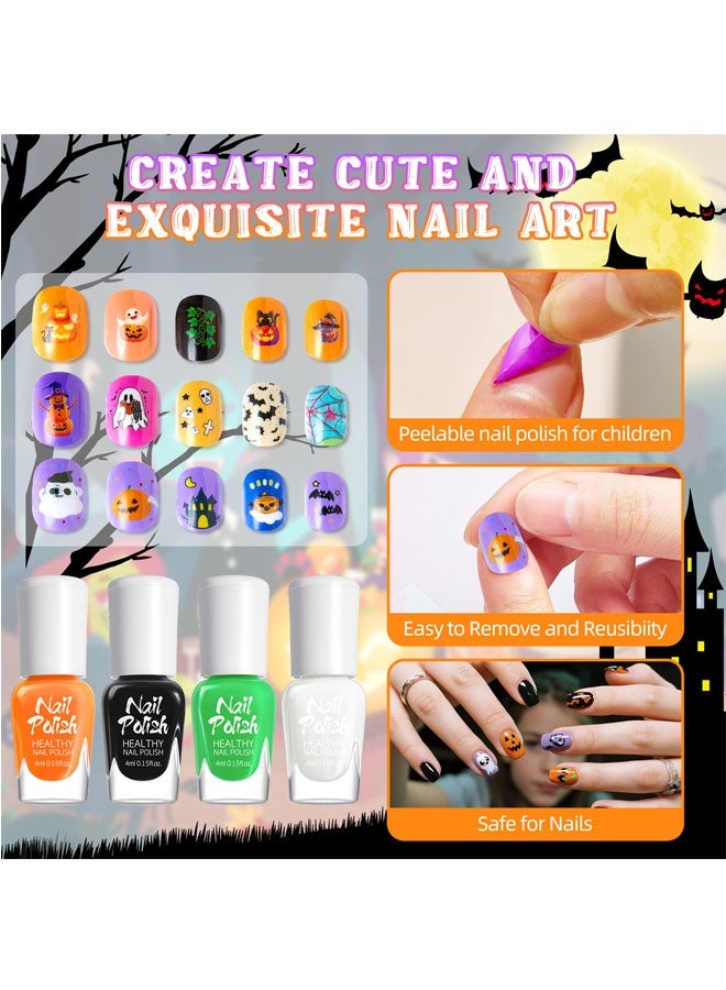 Beauenty Halloween Nail Polish Set - Nail Varnish Quick Dry - Gift Set Include Black Green Orange Nail Polish, 24PCS False Nails, 3 Random Nail Stickers For Children Creative Freedom DIY - Image 2
