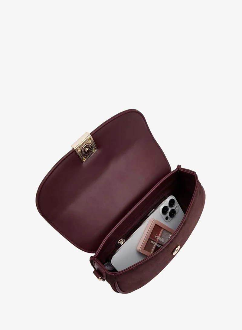 Flora Bella By Shoexpress BURGUNDY Textured Crossbody Bag With Chain Strap for Women | Best Price UAE
