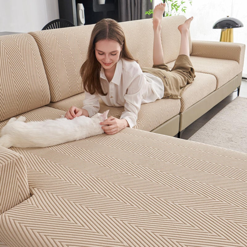 Eertop Couch Cushion Covers for Sectional Sofa Wear Resistant Stretch Sofa Slipcovers for Sofa Universal Cushion Protector Washable Elastic Elastic Couch Seat Cover for Pets Khaki 1 Back Cover - Image 2