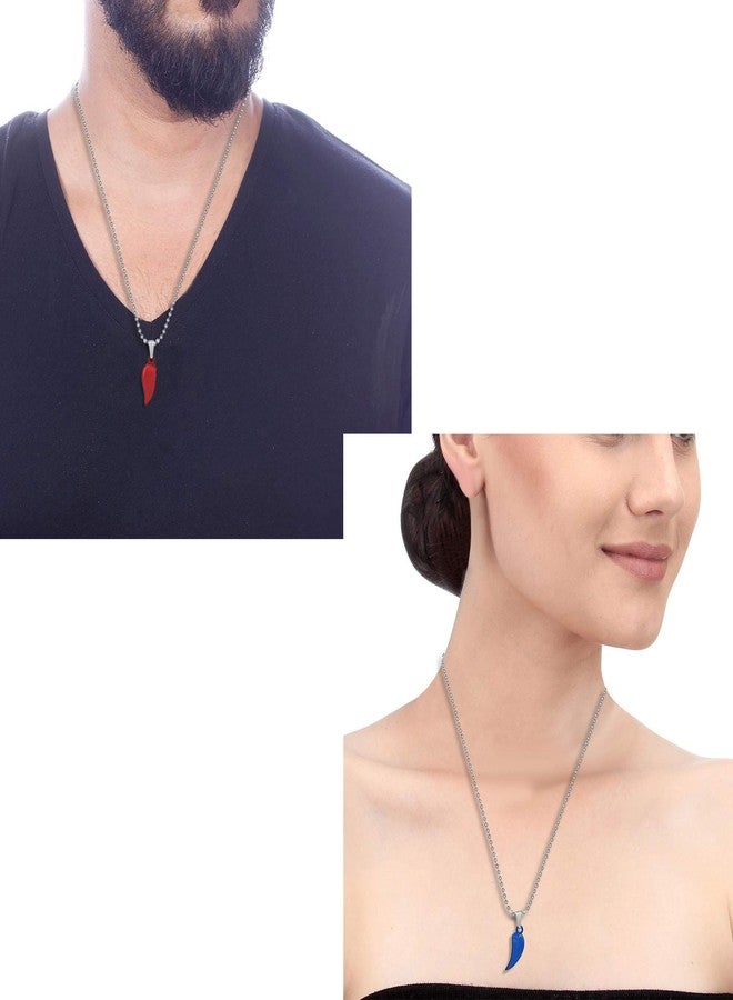 DULCI® Two 2 Tone Red and Blue Broken Heart Heart Shaped Valentines Day Gifts Split Heart Pendant Necklace Couple Jewelry for Unisex - Image 5