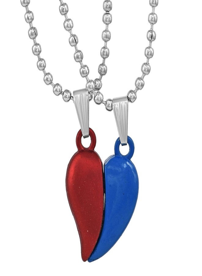 DULCI® Two 2 Tone Red and Blue Broken Heart Heart Shaped Valentines Day Gifts Split Heart Pendant Necklace Couple Jewelry for Unisex - Image 1