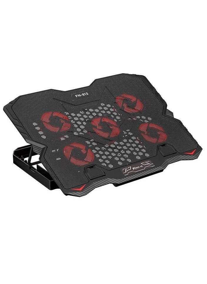 XTRIKE ME FN813 Laptop Cooling Pad Stand - 5x RED Led Fans – 2 USB Ports - Phone Holder - Support UP 9 - 15.6 Inch  - Image 1