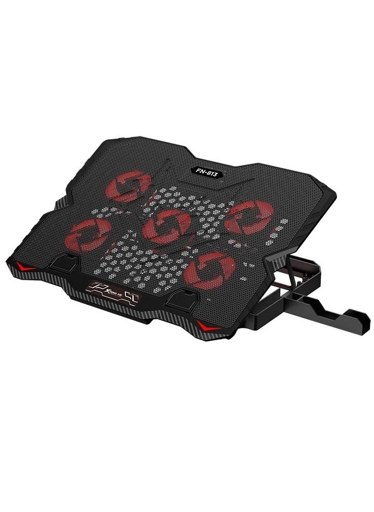 XTRIKE ME FN813 Laptop Cooling Pad Stand - 5x RED Led Fans – 2 USB Ports - Phone Holder - Support UP 9 - 15.6 Inch  - Image 2