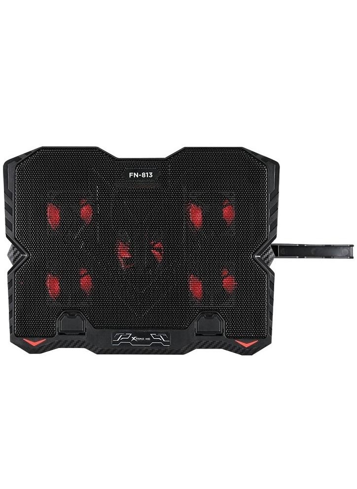 XTRIKE ME FN813 Laptop Cooling Pad Stand - 5x RED Led Fans – 2 USB Ports - Phone Holder - Support UP 9 - 15.6 Inch  - Image 3