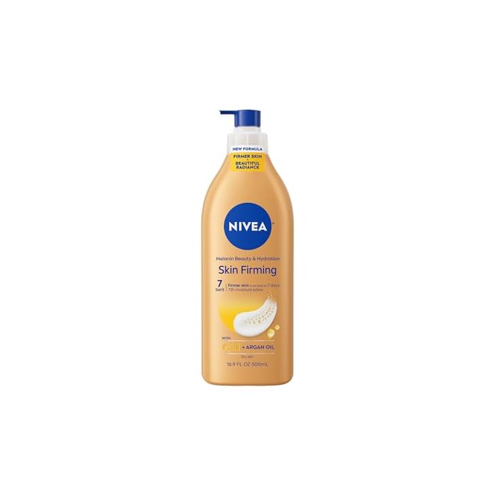 NIVEA Skin Firming Melanin Beauty & Hydration Body Lotion with Q10 and Argan Oil, Firmer Skin in as Little As Seven Days, 16.9 Fl Oz Pump Bottle