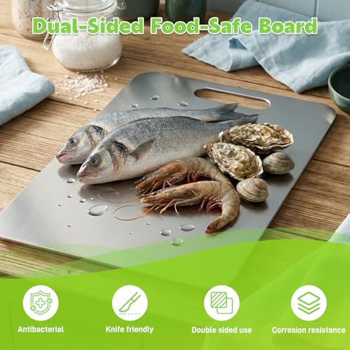 KIKIIKE Titanium Cutting Board Double-Sided 100% Pure Titanium Cutting Boards for Kitchen - Food-Grade titanware chopping boards Non-Stick Durable and easy to clean (17.3 x 12 in) - Image 4