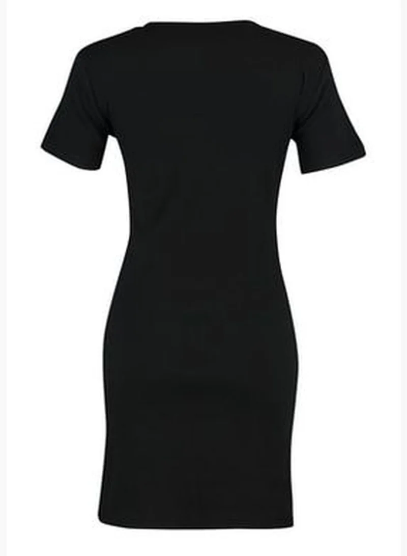 trendyol Black Knitted Detail Crew Neck Sweater-Look Mini Knitted Dress TWOSS22EL0751.