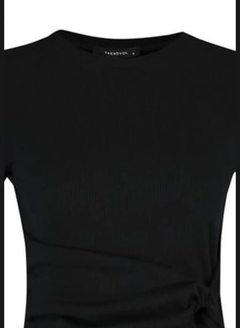 trendyol Black Knitted Detail Crew Neck Sweater-Look Mini Knitted Dress TWOSS22EL0751.