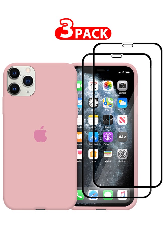 CATANES - 3 Packs For iPhone 11 Pro Case and 2 Screen Protectors Slim Silicone Case Soft Anti-Scratch Full Body Shockproof Protective Case Cover Light Pink - Image 1