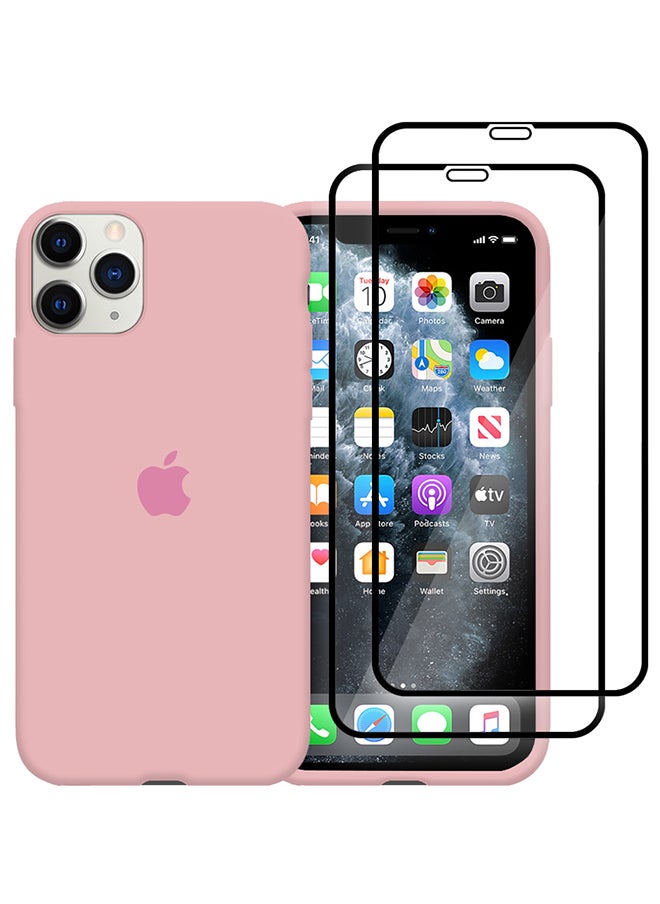 CATANES - 3 Packs For iPhone 11 Pro Case and 2 Screen Protectors Slim Silicone Case Soft Anti-Scratch Full Body Shockproof Protective Case Cover Light Pink - Image 1