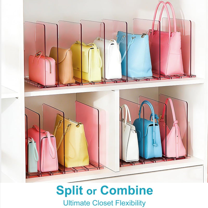 SortNStore Purse Organizer for Closet: Shelf Dividers Adjustable Acrylic Bag Closet Organizers and Storage Pink 4 Bases 14 Shelves - Image 4