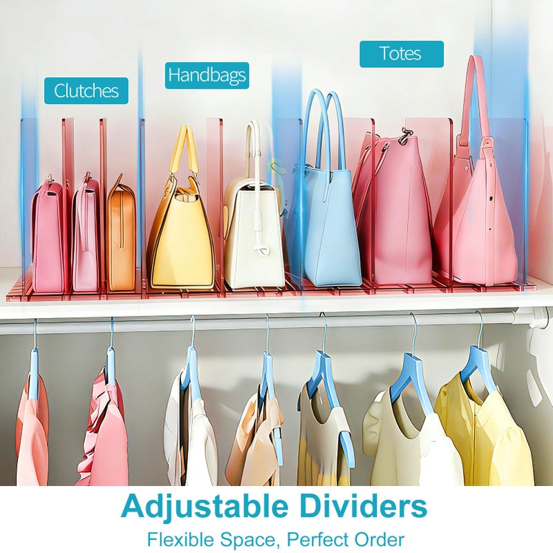 SortNStore Purse Organizer for Closet: Shelf Dividers Adjustable Acrylic Bag Closet Organizers and Storage Pink 4 Bases 14 Shelves - Image 3