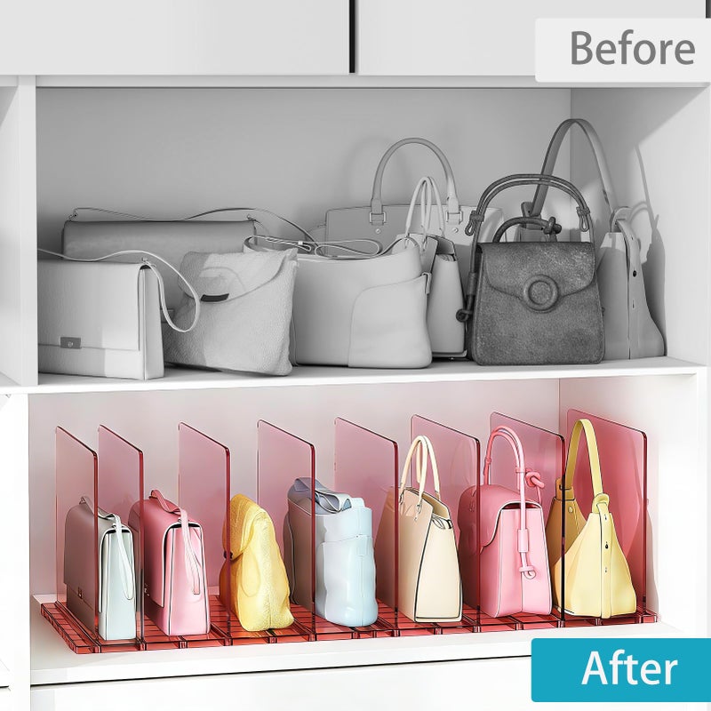 SortNStore Purse Organizer for Closet: Shelf Dividers Adjustable Acrylic Bag Closet Organizers and Storage Pink 4 Bases 14 Shelves - Image 5