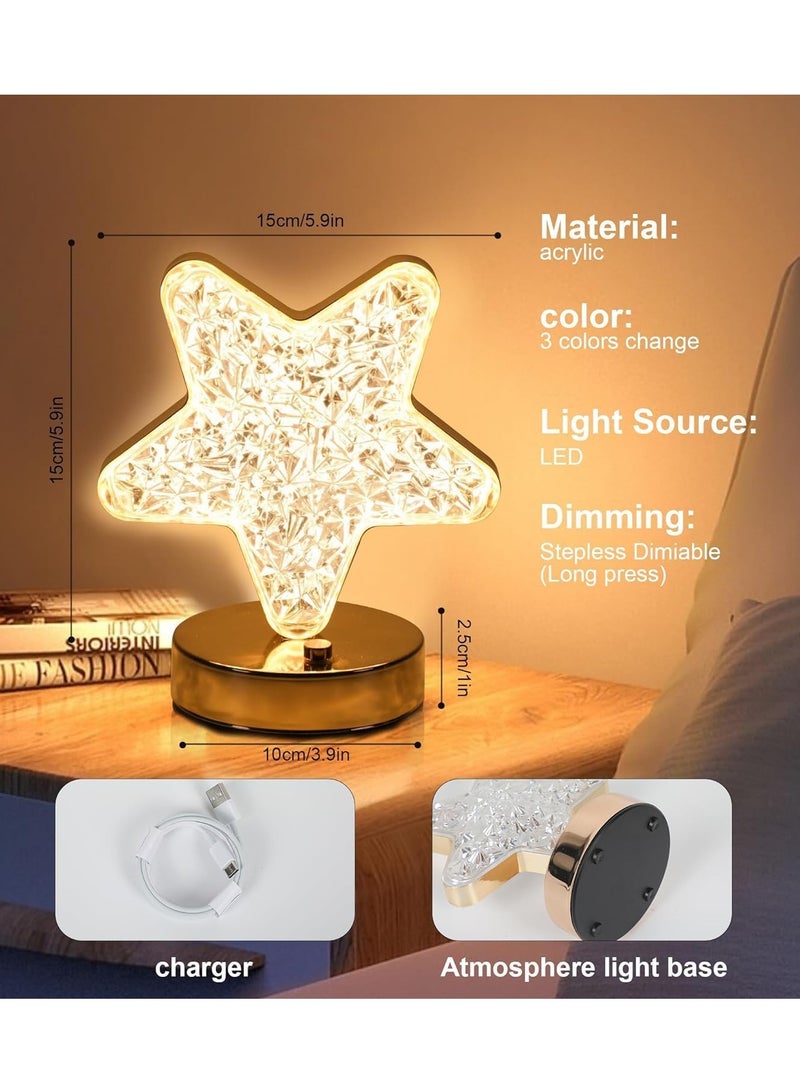 Desk Lamp,Star lamp,Crystal Table Lamp Star Shape Night Light Touch LED Nightstand Lamp Desk Lamp for Home Bedroom Living Room Office Ramadan Table Decorations - Image 2