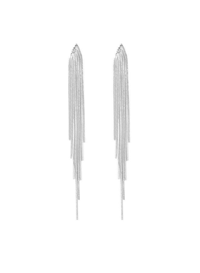 FUTIMELY Long Tassel Dangle Drop Earrings For Woman,Silver/Gold Punk Sleek Metal Chain Earrings Wedding Bridesmaid Jewelry (2：Silver) - Image 1