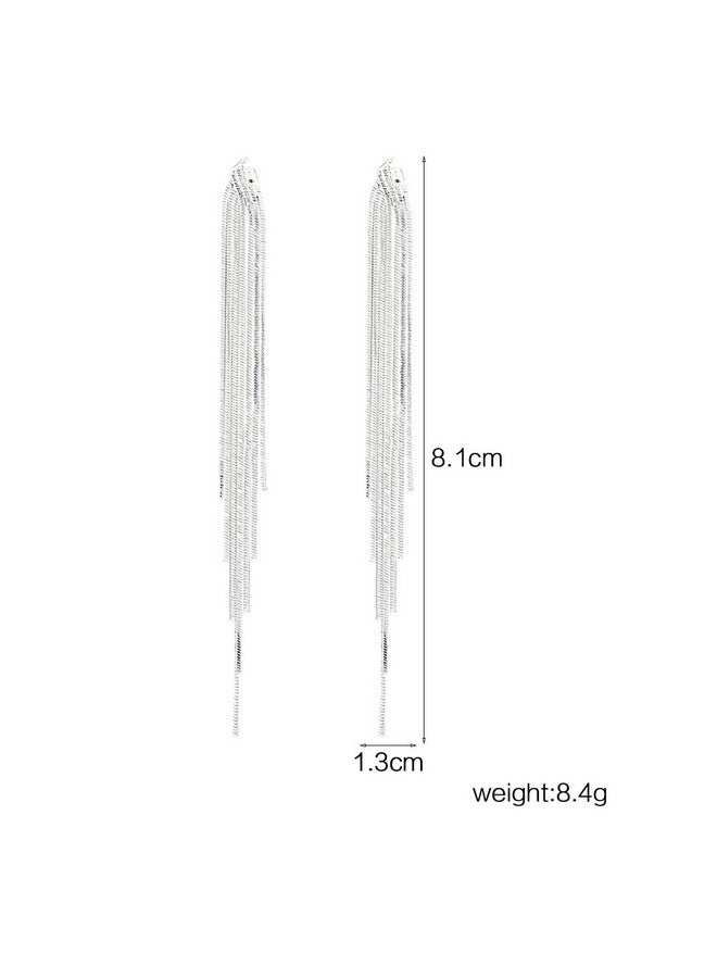 FUTIMELY Long Tassel Dangle Drop Earrings For Woman,Silver/Gold Punk Sleek Metal Chain Earrings Wedding Bridesmaid Jewelry (2：Silver) - Image 2