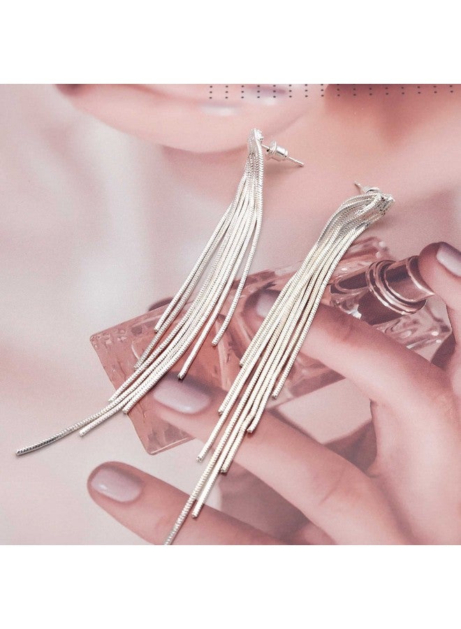 FUTIMELY Long Tassel Dangle Drop Earrings For Woman,Silver/Gold Punk Sleek Metal Chain Earrings Wedding Bridesmaid Jewelry (2：Silver) - Image 5