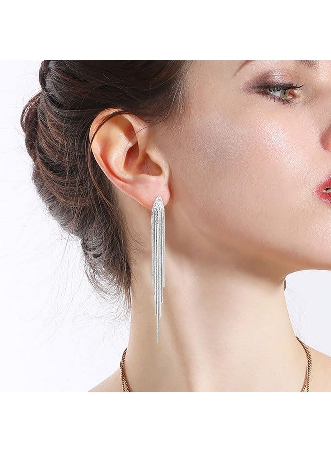 FUTIMELY Long Tassel Dangle Drop Earrings For Woman,Silver/Gold Punk Sleek Metal Chain Earrings Wedding Bridesmaid Jewelry (2：Silver) - Image 4