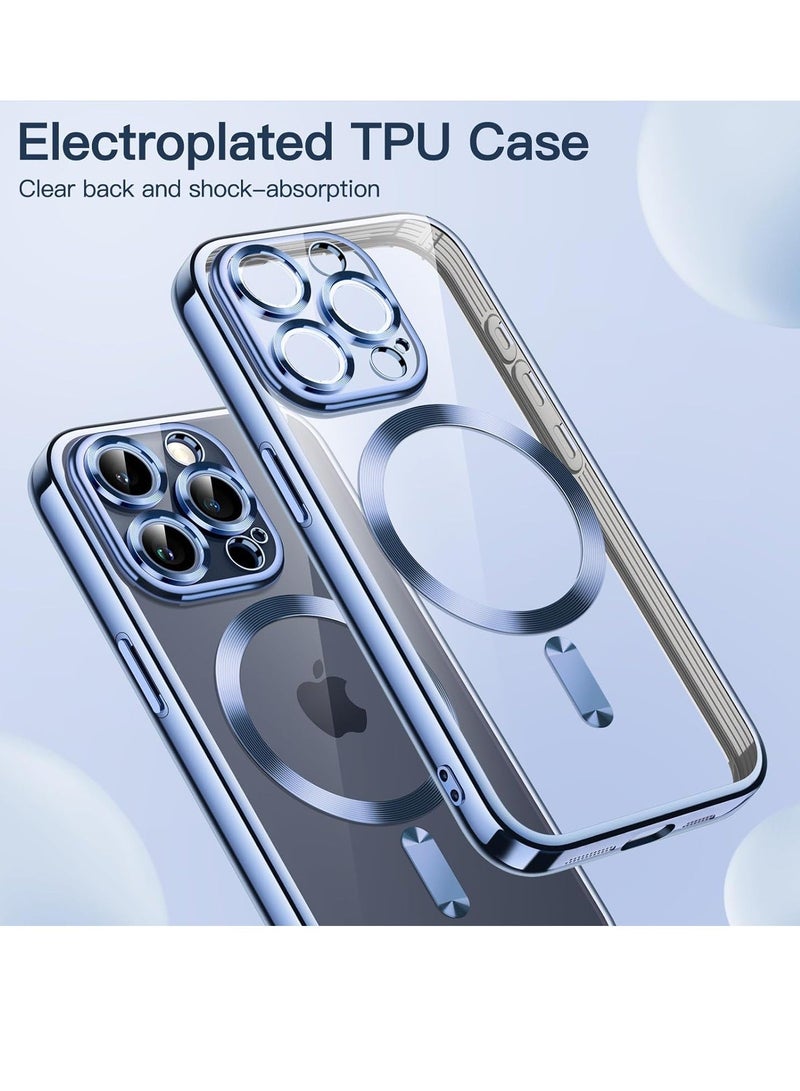 MUNTAQI Electroplated Case for iPhone 15 Pro Max 6.7-Inch, Camera Lens Full Protection, Compatible with MagSafe Wireless Charging, Shockproof Soft TPU Phone Cover (Sierra Blue) - Image 2