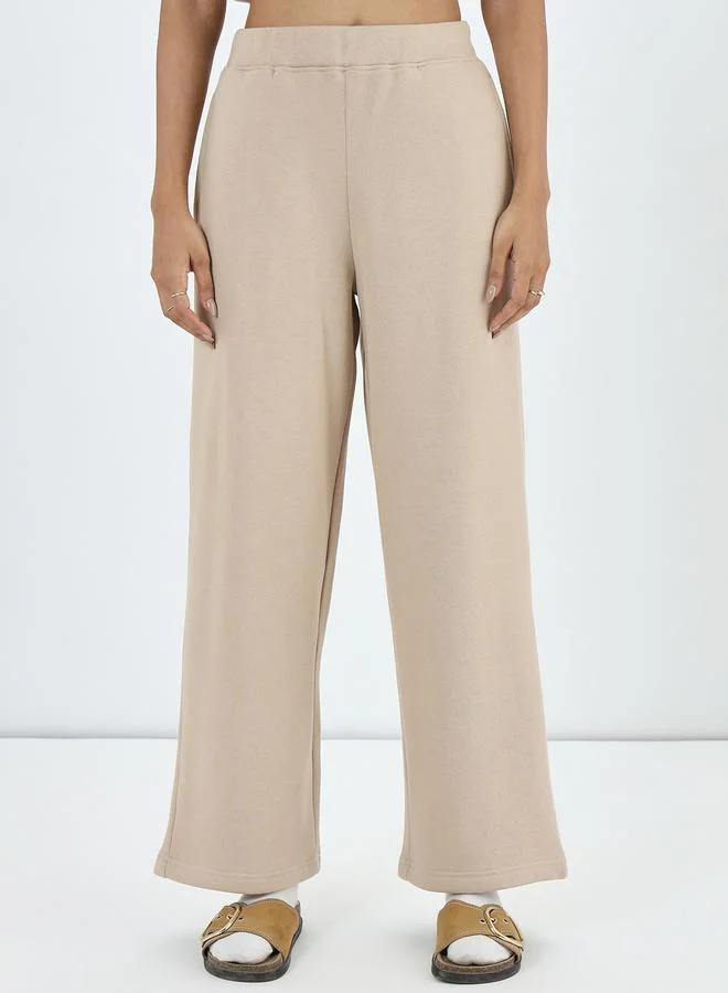Femmella Beige Straight Fit Fleece Trackpants