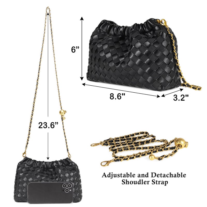 Joryin Woven Women's Crossbody Bag & Evening Purse, Trendy Dumpling Clutch & Hobo Cloud Shoulder Bag Trendy Dumpling Clutch Vegan Leather, Basalt Black - Image 5