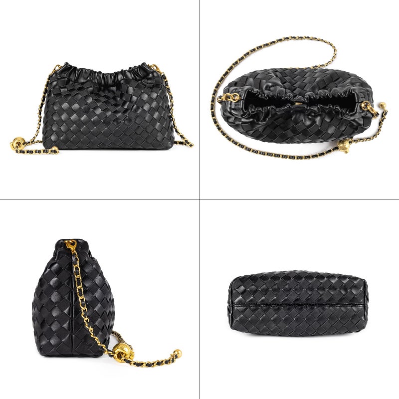 Joryin Woven Women's Crossbody Bag & Evening Purse, Trendy Dumpling Clutch & Hobo Cloud Shoulder Bag Trendy Dumpling Clutch Vegan Leather, Basalt Black - Image 4