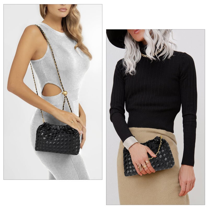 Joryin Woven Women's Crossbody Bag & Evening Purse, Trendy Dumpling Clutch & Hobo Cloud Shoulder Bag Trendy Dumpling Clutch Vegan Leather, Basalt Black - Image 3