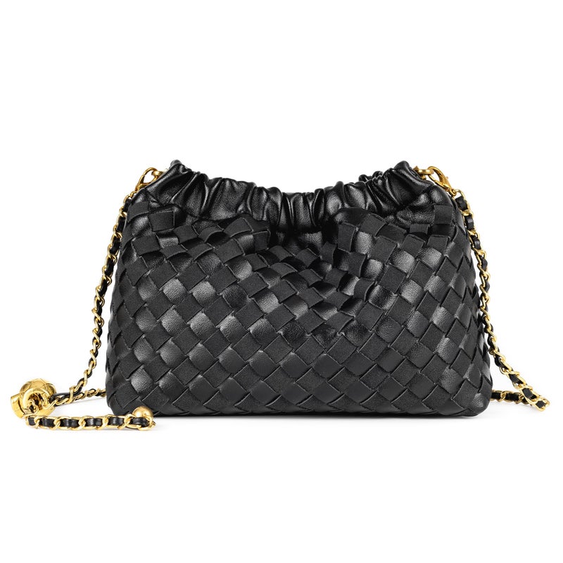 Joryin Woven Women's Crossbody Bag & Evening Purse, Trendy Dumpling Clutch & Hobo Cloud Shoulder Bag Trendy Dumpling Clutch Vegan Leather, Basalt Black - Image 1