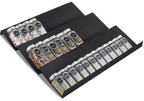 Khordin Expandable Spice Drawer Rack Organizer Insert for Kitchen Cabinet  Multi Tier Adjustable Spice Storage Shelf for Seasoning and Jar Pack of 6