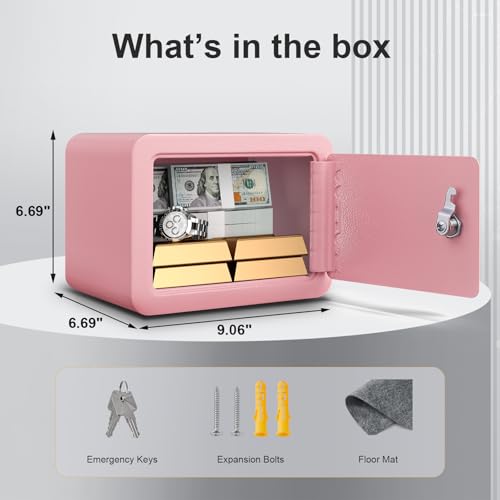 Marcree 023 Cubic Small Safe Box for Home Mini Safes for Kids Pink Safe with Key Security Cabinet Safes with Cuttingedge Bending Lock Box with Keys for Money Cash 669x 906x 669 Inches Pink - Image 3