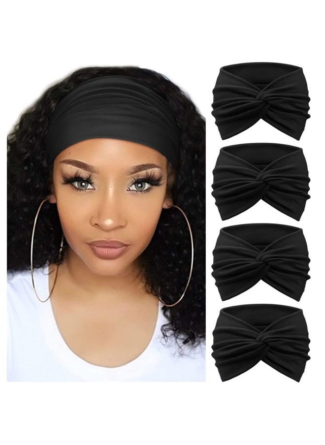 DRESHOW 4 Pack Turban Headbands for Women Wide Vintage Head Wraps Knotted Cute Hair Band Accessories  - Image 1