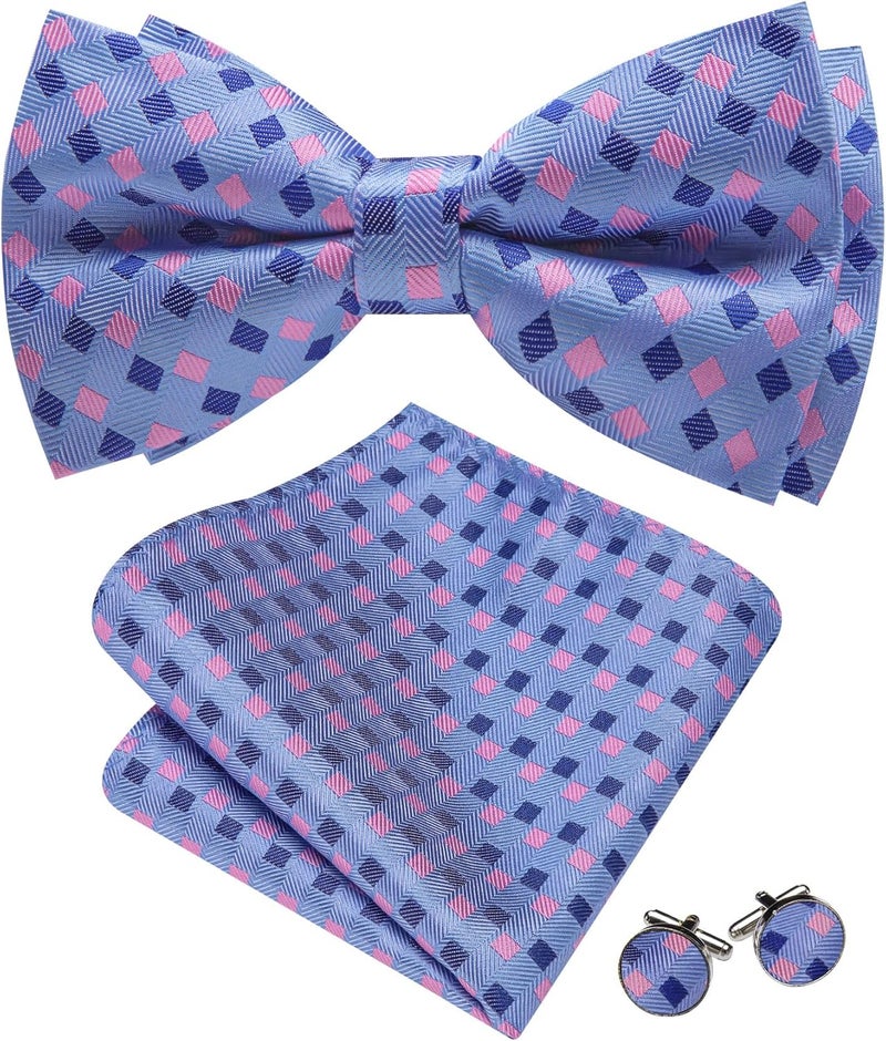 Barry.Wang Store Paisley Striped Bow Tie for Men Silk Pre-Tied Bowtie Pocket Square Cufflinks Set Formal Wedding Party Prom - Image 1