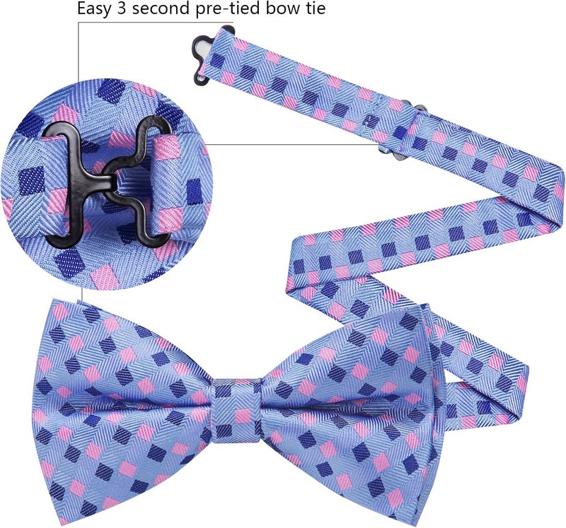 Barry.Wang Store Paisley Striped Bow Tie for Men Silk Pre-Tied Bowtie Pocket Square Cufflinks Set Formal Wedding Party Prom - Image 5