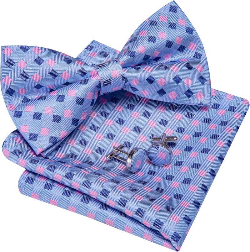Barry.Wang Store Paisley Striped Bow Tie for Men Silk Pre-Tied Bowtie Pocket Square Cufflinks Set Formal Wedding Party Prom - Image 3
