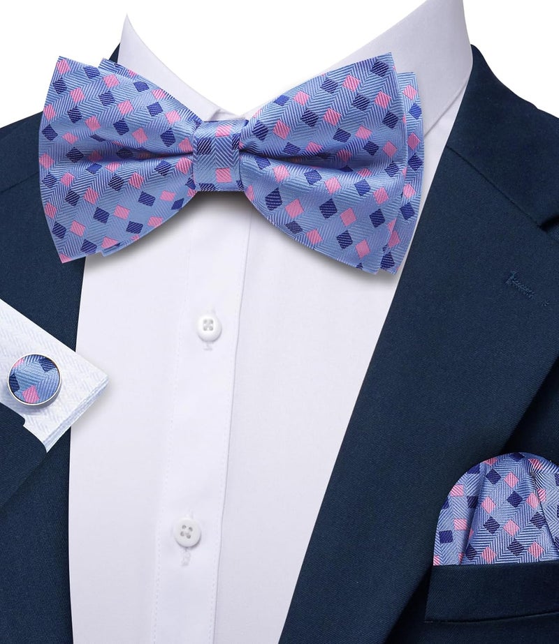 Barry.Wang Store Paisley Striped Bow Tie for Men Silk Pre-Tied Bowtie Pocket Square Cufflinks Set Formal Wedding Party Prom - Image 4