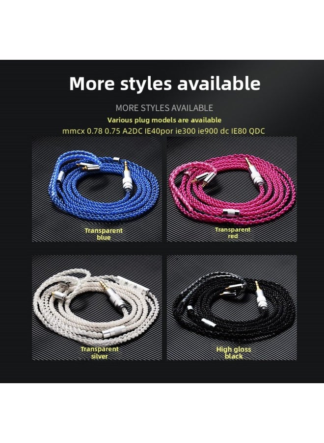 Silver-plated Earphone Wire 3.5 Gold-plated Plug 8-strand 152 Core Braided Silver-plated Wire Mmcx Shure Wire 0.78 Double Needle Wire-Color:Transparent Red 0.78 Double Needle-Length:1.25 M  - Image 1