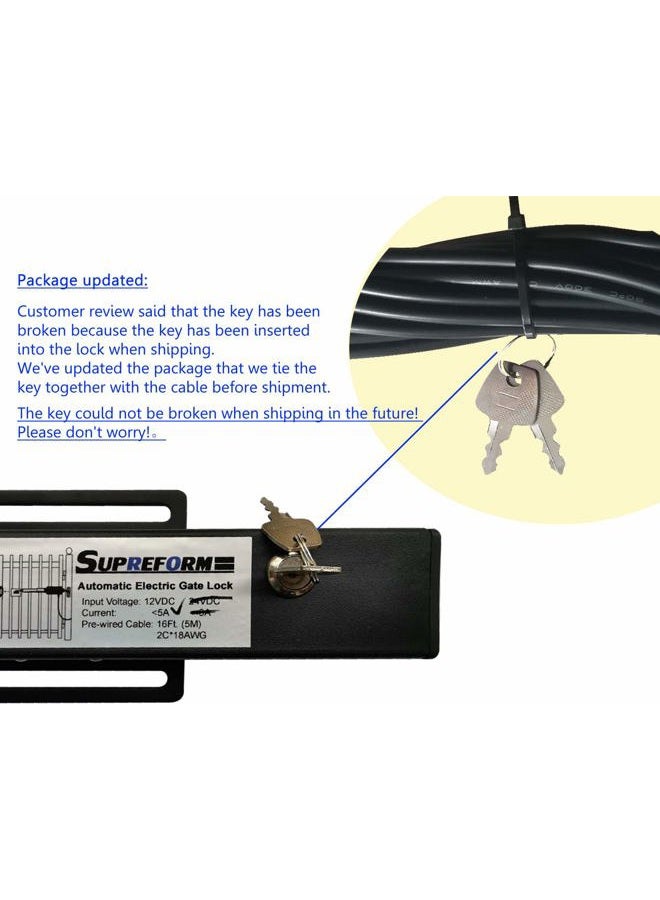Supreform Universal 12VDC(NOT 24VDC) Outdoor Automatic Electric Gate Lock for Swing Gate Opener Operator Automatic Gate Openers, Fail Secure Gate Lock, UL Listed Cable - Image 4