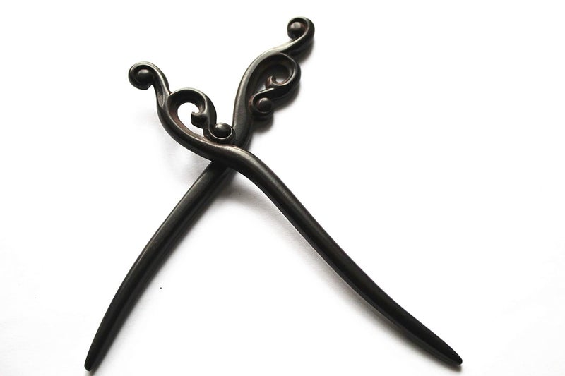 Zz-bg-swish 2 Count Hair Sticks Natural Ebony (Black Sandalwood) Handmade Carved Hair Clip Shawl Hair Pins Pack of 2 Pcs :Satisfied Wish