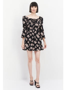 Missguided Women Floral Print Mini Dress, Black  - Image 4