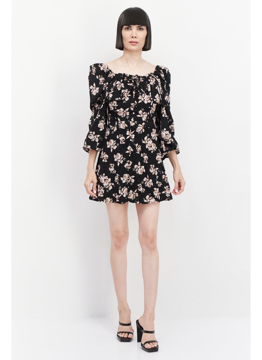 Missguided Women Floral Print Mini Dress, Black  - Image 4