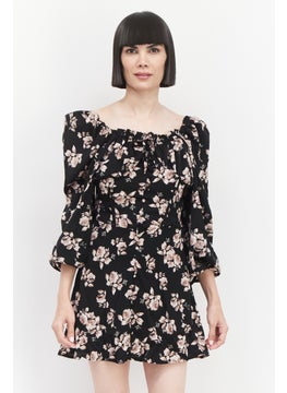 Missguided Women Floral Print Mini Dress, Black  - Image 1