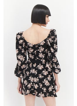 Missguided Women Floral Print Mini Dress, Black  - Image 2